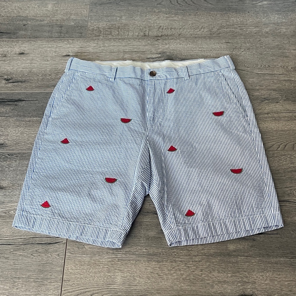 Brooks Brothers Blue Striped Shorts with Red Embroidery
